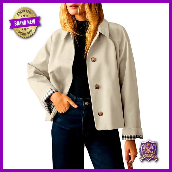 Cropped Trench Coat Lightweight Single Breasted Jacket Fall Windbreaker Chic